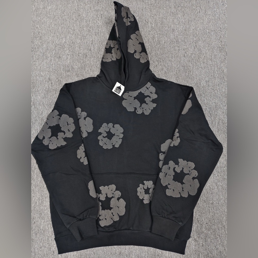 Floral Pattern Black Hoodie
